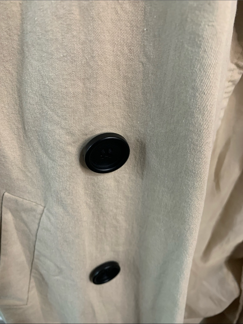 Beige Double-Breasted Trench Coat with Black Buttons - Picture 3 of 8